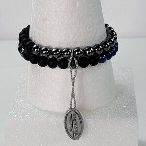 STEELTIME STAINLESS STEEL Men's Bracelet Blue Ion Plated Hematite Black Lava